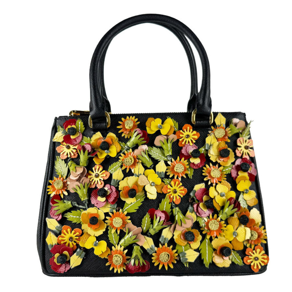 Prada PRADA handbag shoulder bag leather patent black multicolor gold women's...
